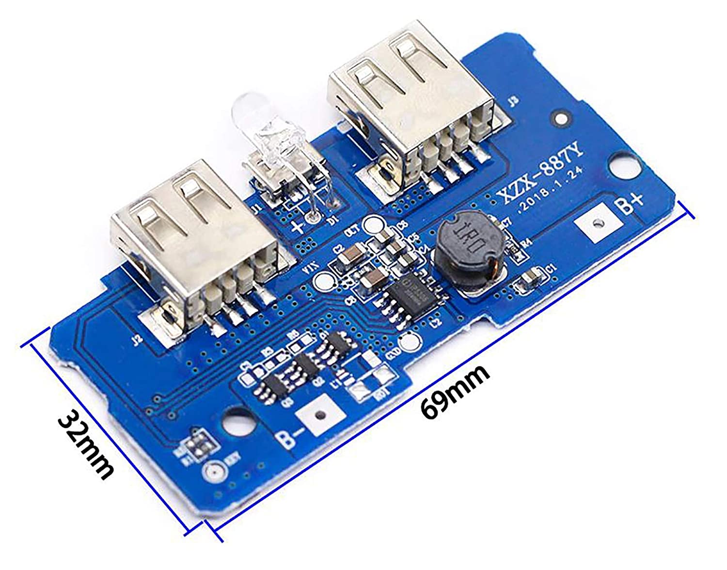Dual USB 3.7v to 5V 2A Power Bank DIY 18650 Li-Ion Charger with Indicator Led [Blue] - Image 3